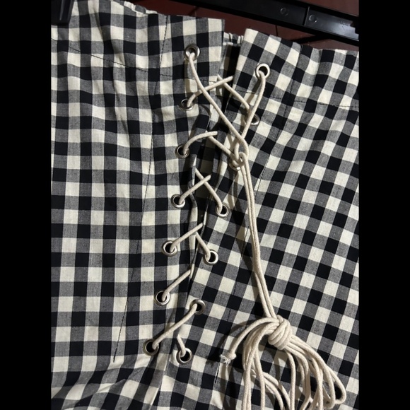 NWOT Eva Franco x Anthropologie Gingham Lace-Up Midi Skirt Black, White Size M - Picture 10 of 16